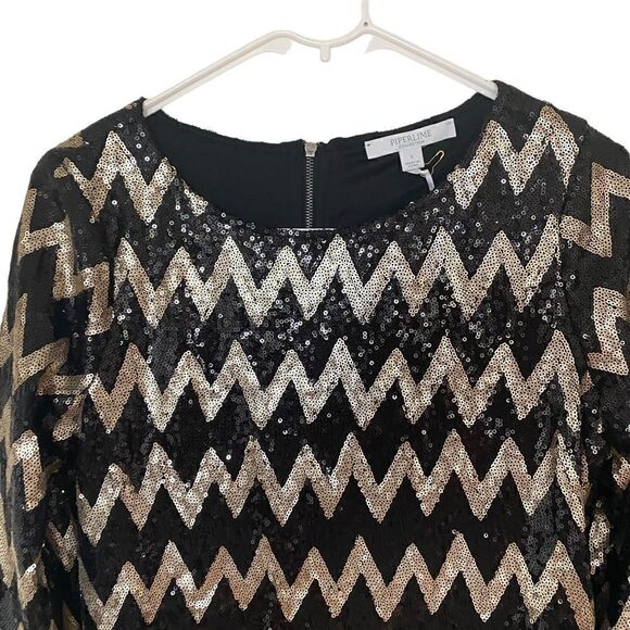 Piperlime Collection NEW sequin long sleeve mini formal dress zip zag gold black - Picture 5 of 6